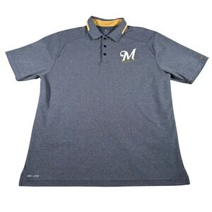 Nike Polo Shirt Mens XL Blue Gray Milwaukee Brewers MLB Dri-FIT Baseball